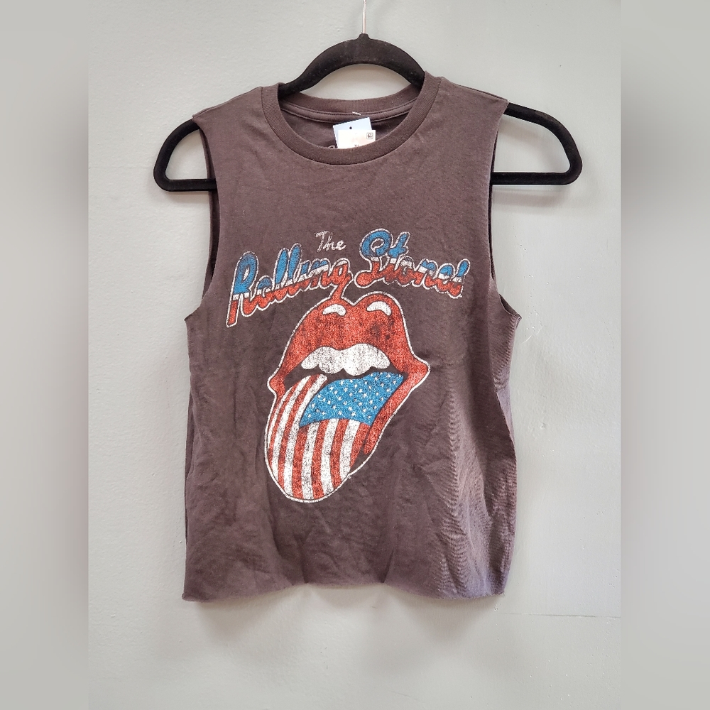 Women's the Rolling Stones American Flag Logo Graphic Cropped Tank Top